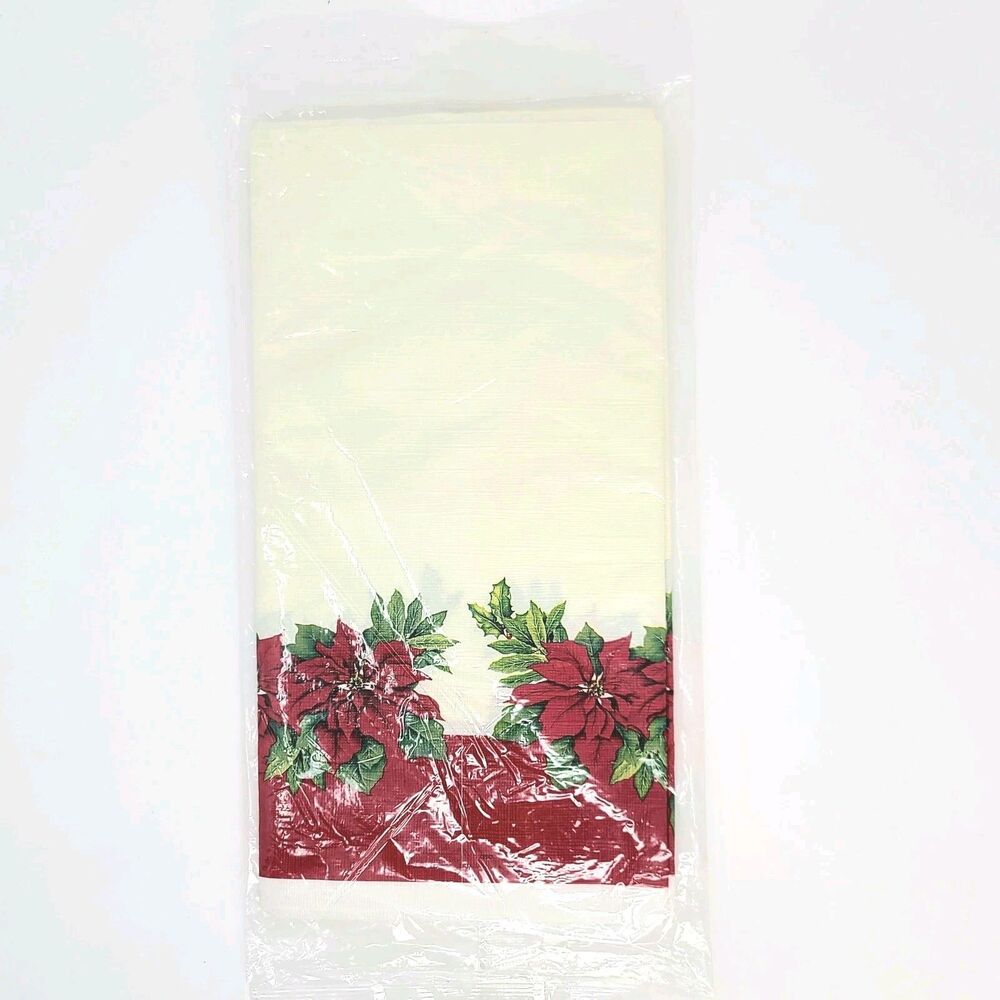 Vintage‎ Christmas Tree Shops Poinsettia Paper Tablecover Made USA Sealed New